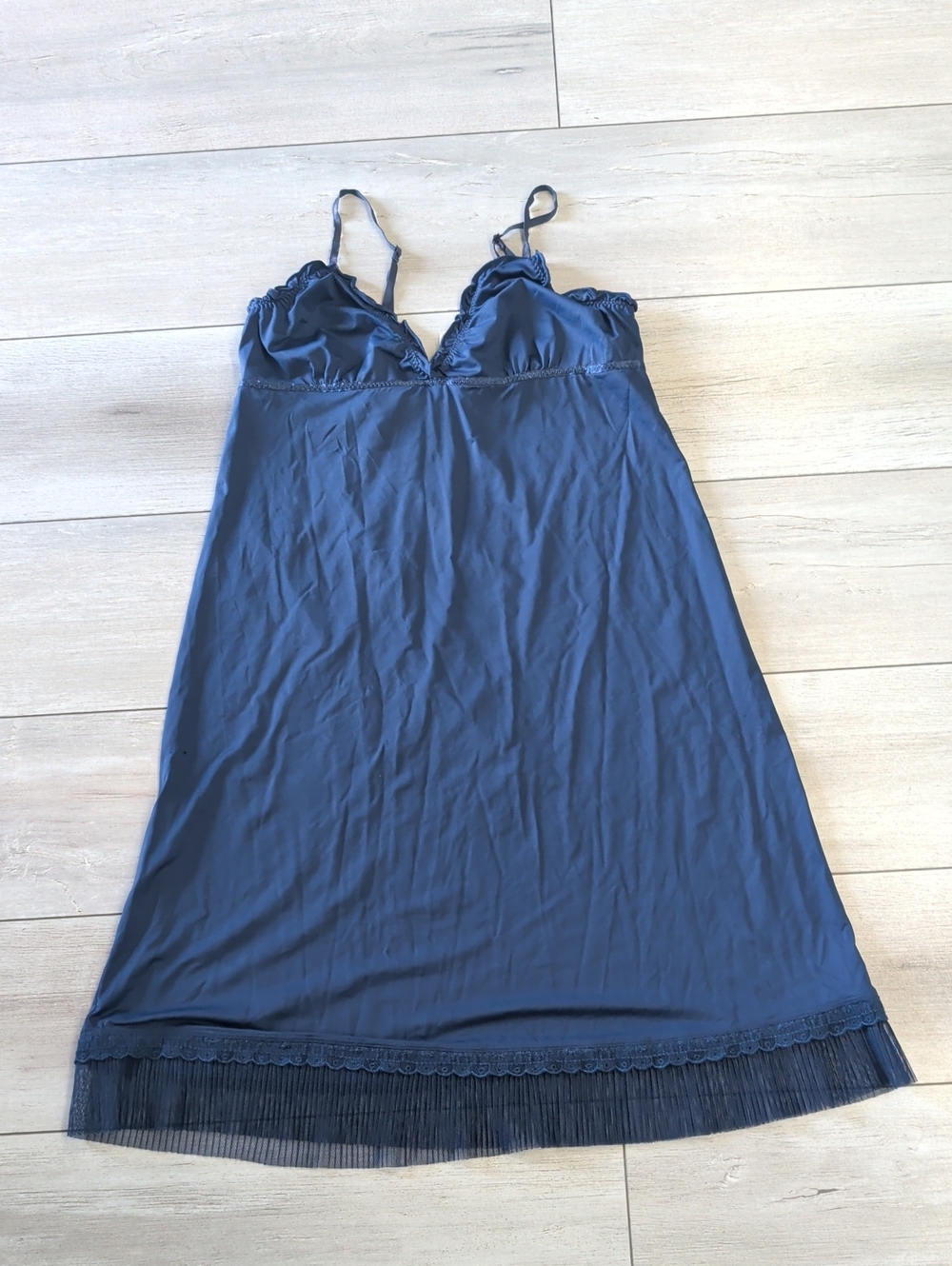 Lace Trim Navy Slip Dress — Women's Intimates